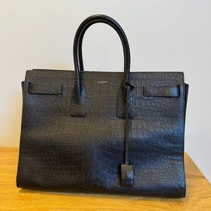 Saint Laurent Sac De Jour Large Croc Matte Embossed Black
